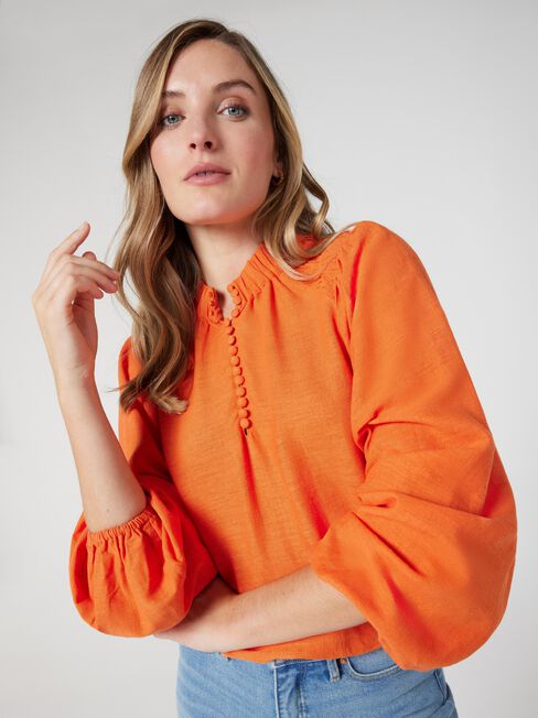 Amelia Button Down Blouse, Orange, hi-res