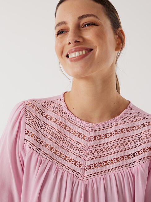 Kylie Lace Detail Top, Peony, hi-res