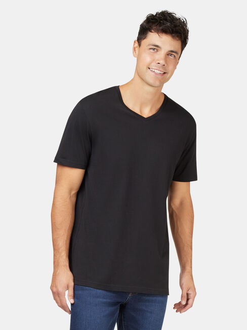 Basic Short Sleeve V-Neck Tee, Black, hi-res