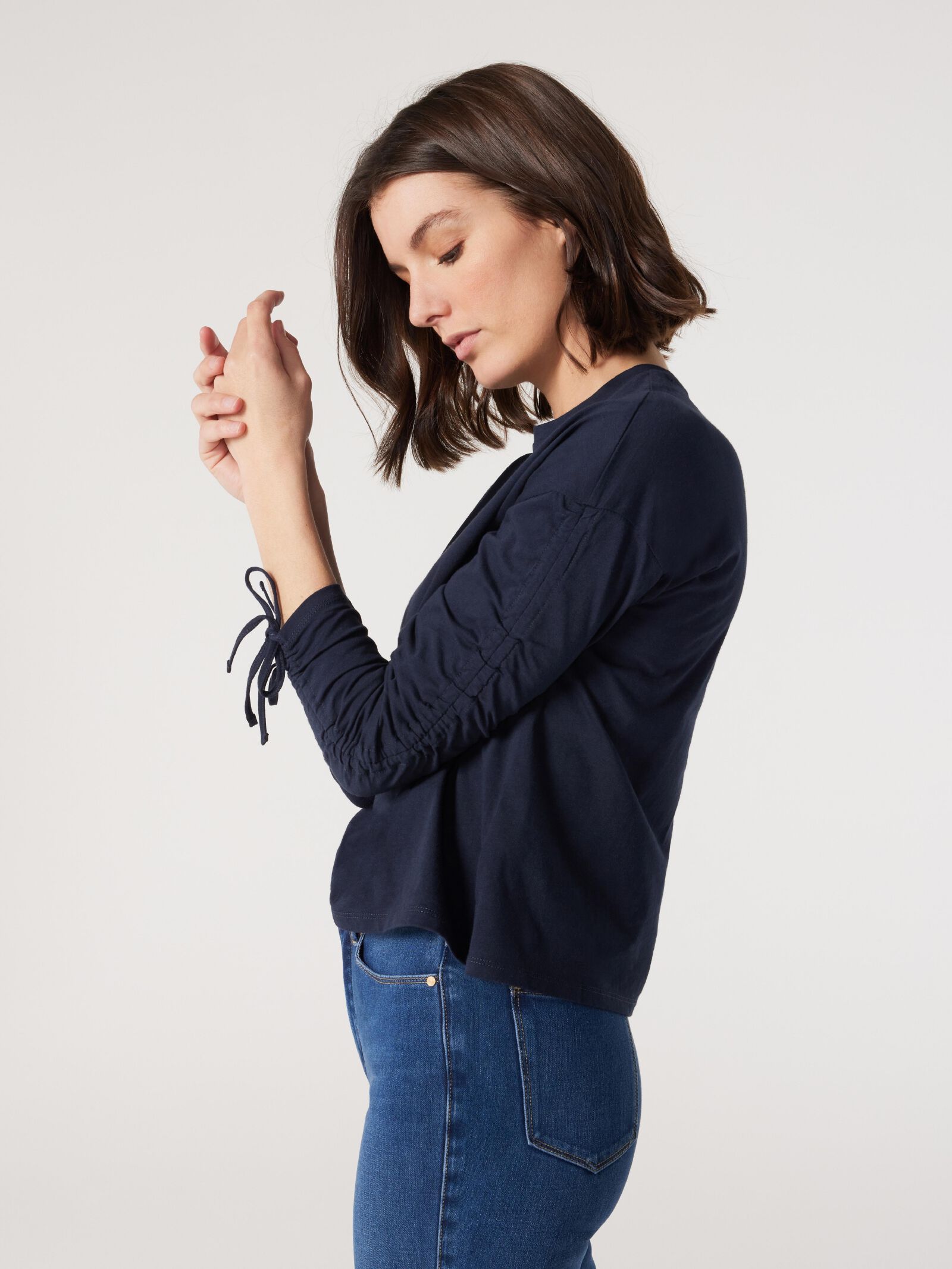 Ruched sleeve top hot sale