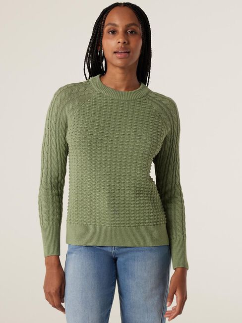 Livia Cable Pullover Knit, Pistachio Marle, hi-res