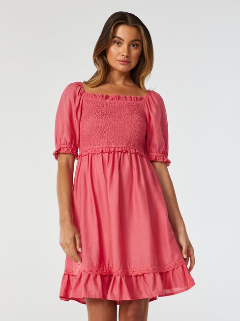 Sunny Shirred Bust Dress, Pink, hi-res