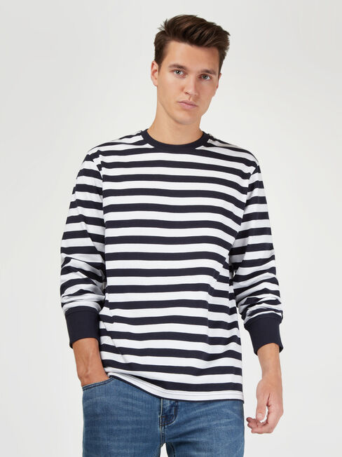 LS Wilton Stripe Crew Tee, White, hi-res
