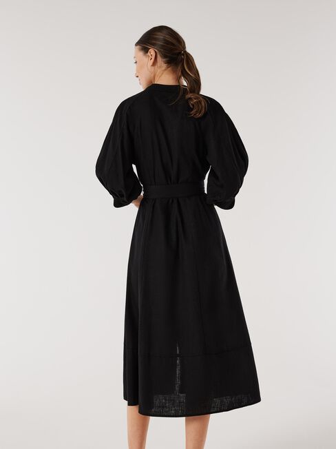 Coco A-Line Linen Dress, Black, hi-res