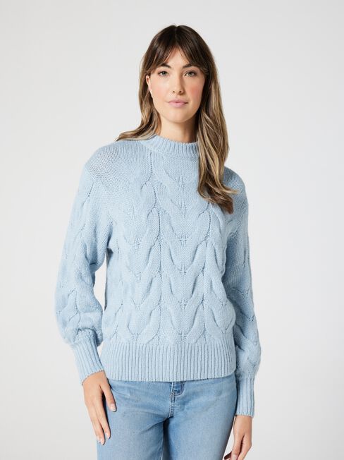 Lauren Cable Knit, Powder Blue, hi-res