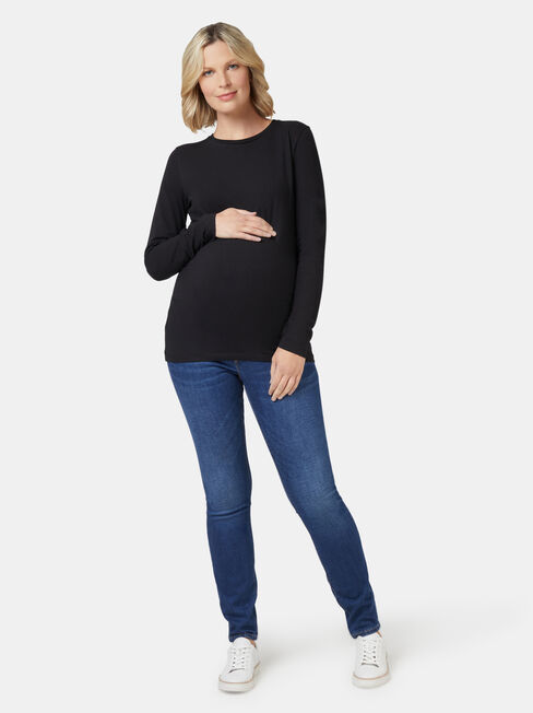 Natalie Basic Long Slv Top, Black, hi-res