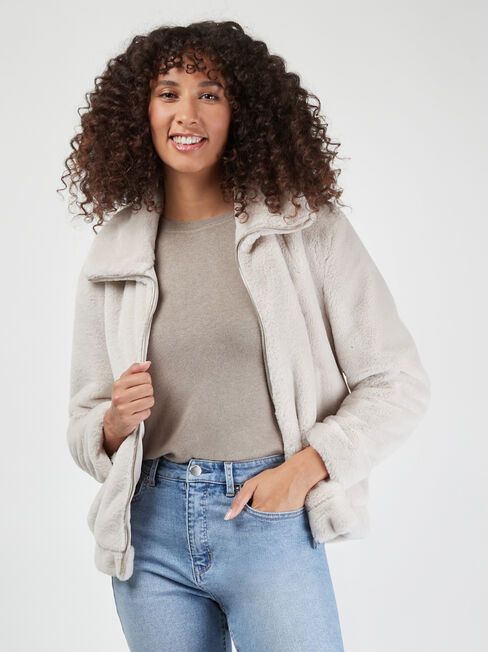 Dina Teddy Bomber Jacket, White, hi-res