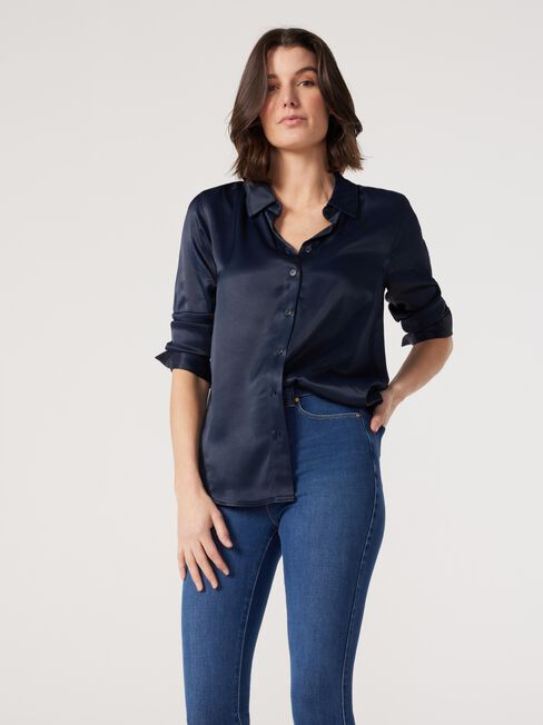 Katia Satin Shirt, Blue, hi-res