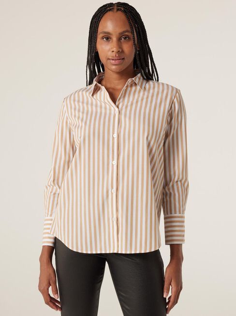 Caylee Shirt, Camel/White Stripe, hi-res