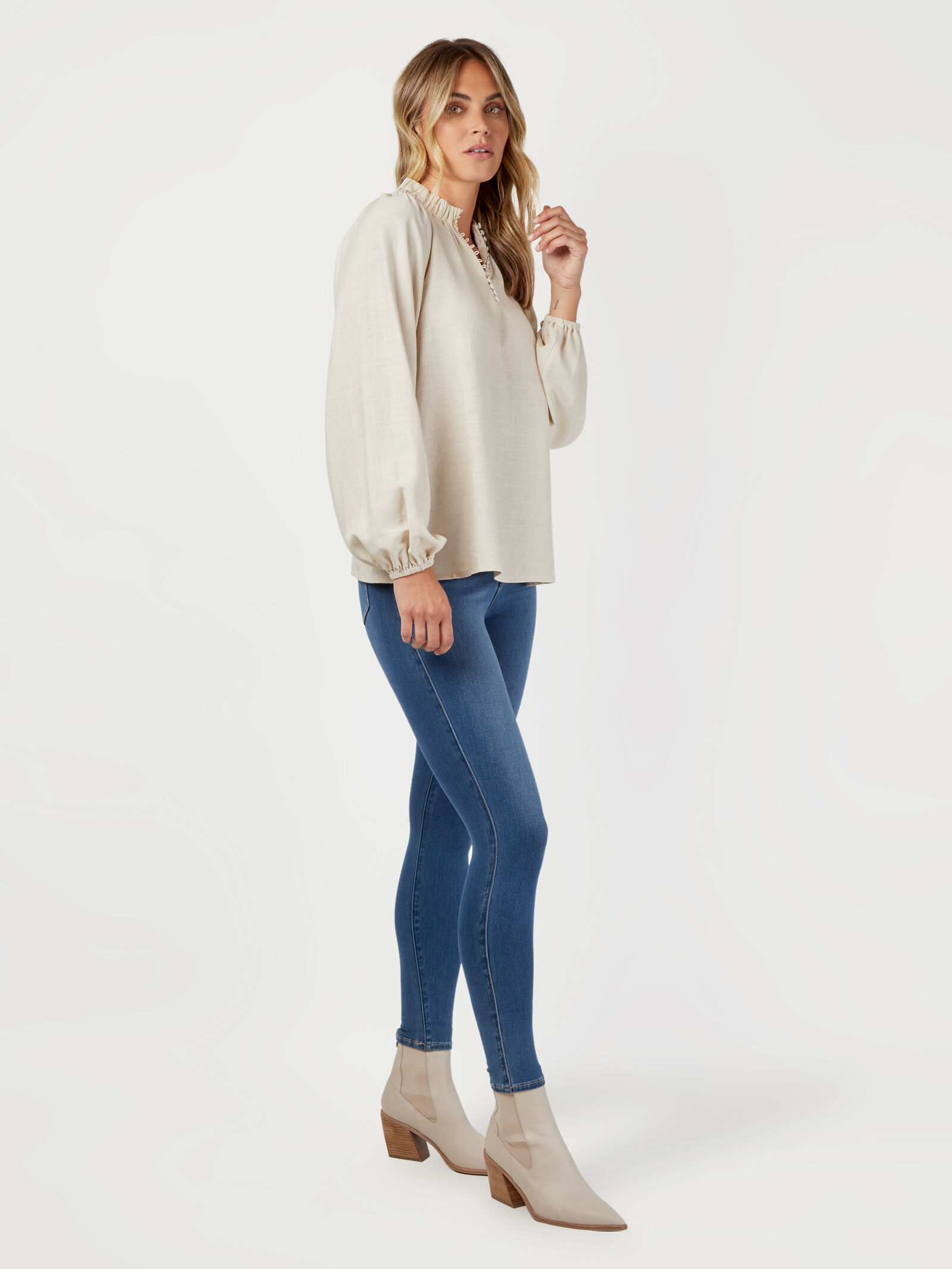 Amelia Half Button High Neck Blouse Jeanswest