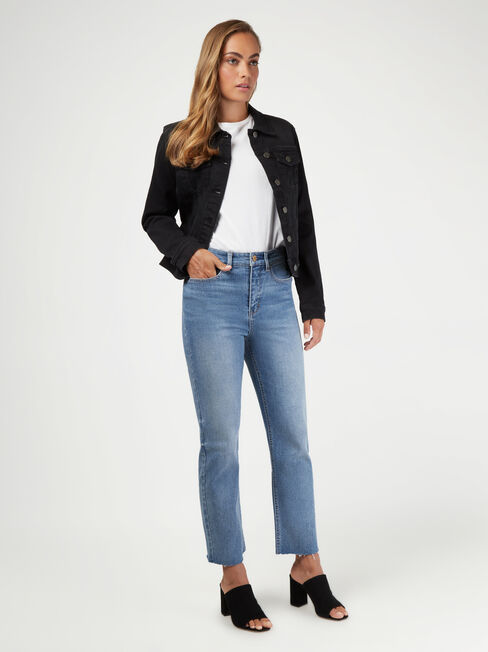 Classic Stretch Denim Jacket, Black, hi-res