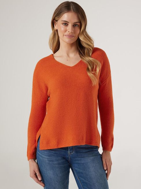 Avery V-Neck Knit, Orange, hi-res