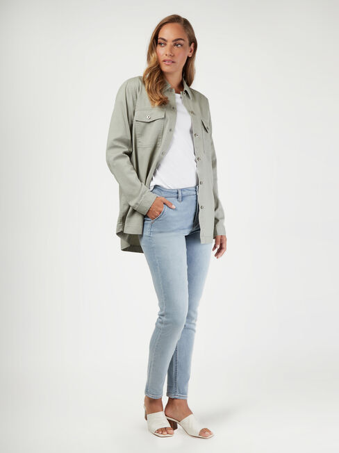 Sasha Cotton Shacket, Green, hi-res