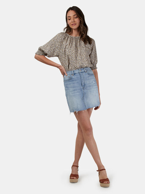 Kristine Shirred Sleeve Top, Print, hi-res