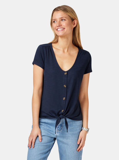 Vivienne Tie Front Top, Blue, hi-res