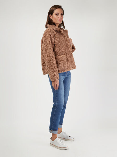 Beatrix Faux Shearling Jacket, Brown, hi-res