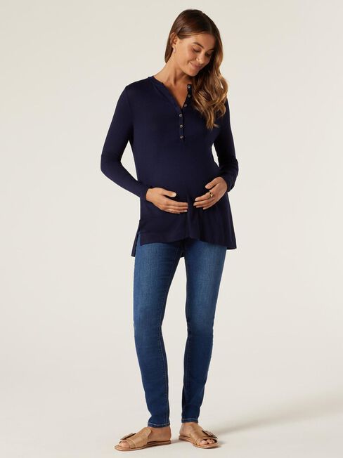 Mia Soft Touch Maternity Henley, French Navy, hi-res