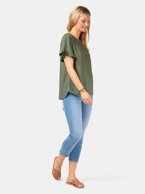 Fiona Ruffle Sleeve Top, Green, hi-res