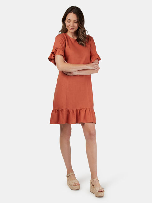 Olivia Frill Hem Dress, Orange, hi-res