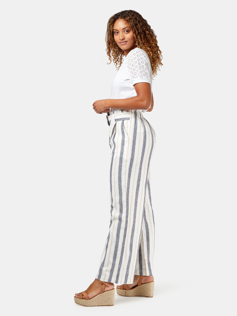 Phoebe Belted Stripe Pant, White, hi-res