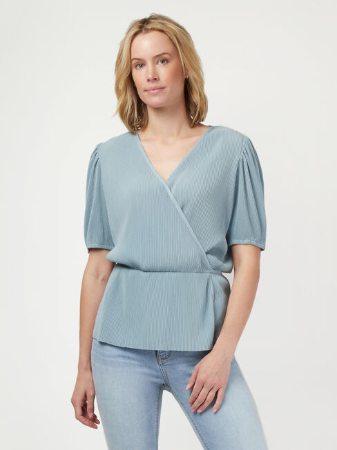 Julie Wrap Front Top, Blue, hi-res