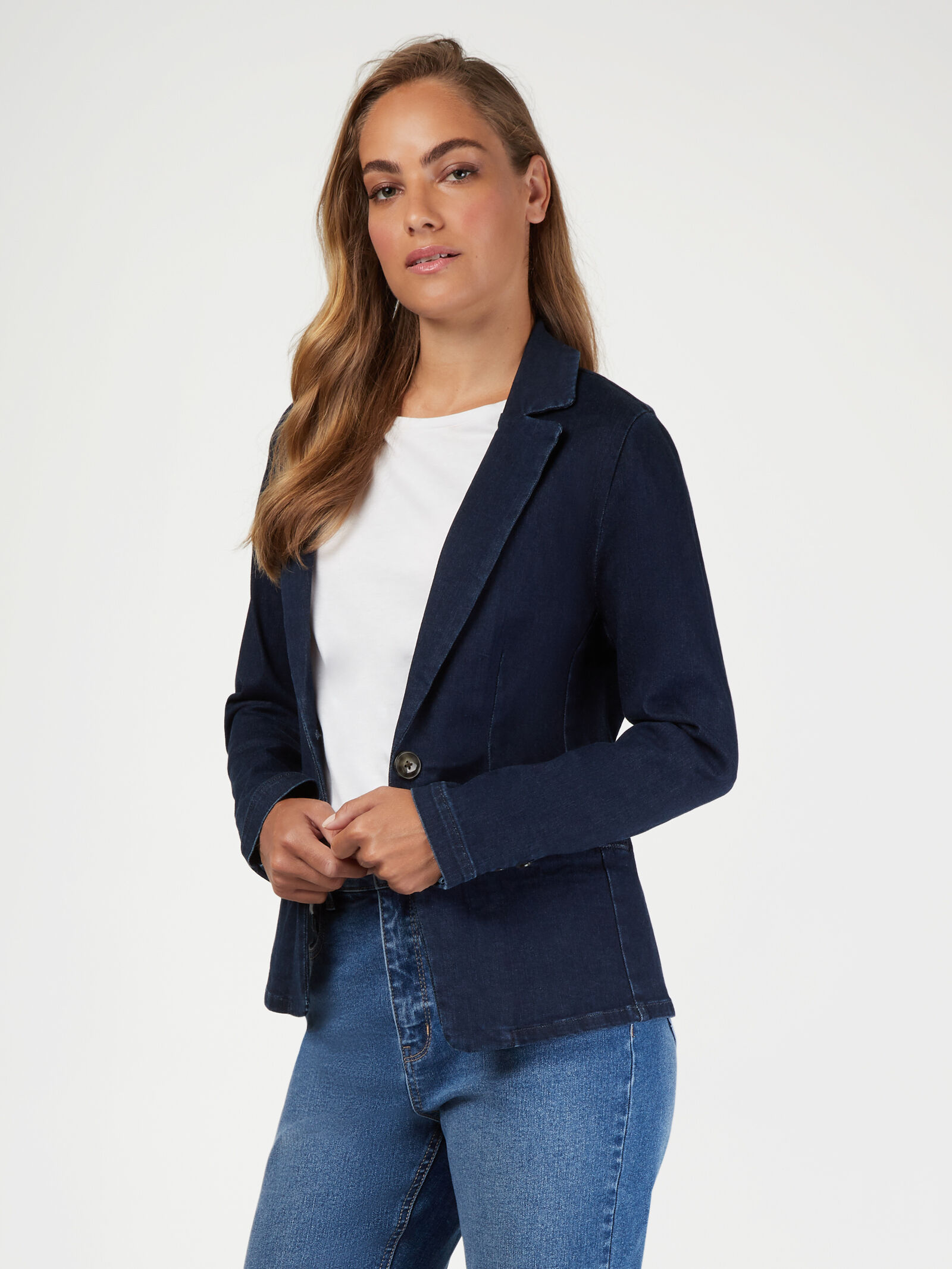 Dark outlet denim blazer