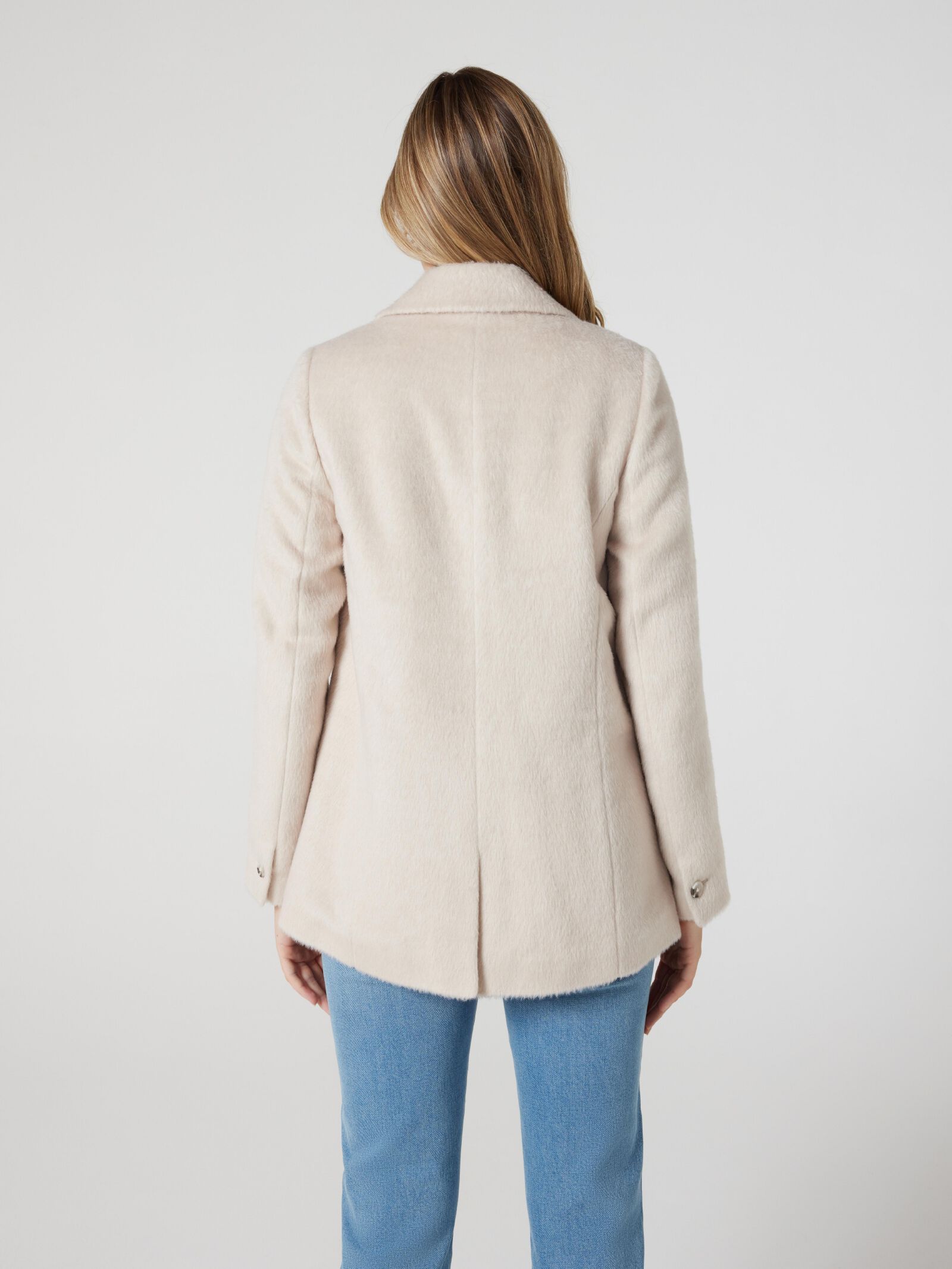 Collarless top boyfriend coat