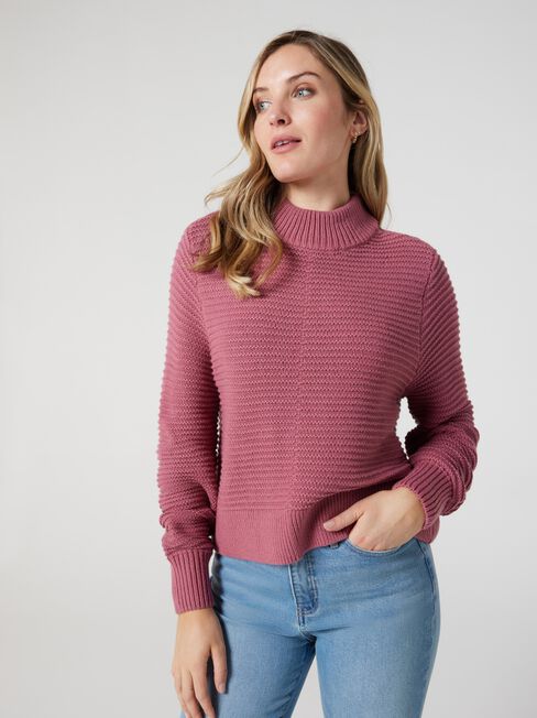 Carrie Cotton Crop Knit, Mauve, hi-res