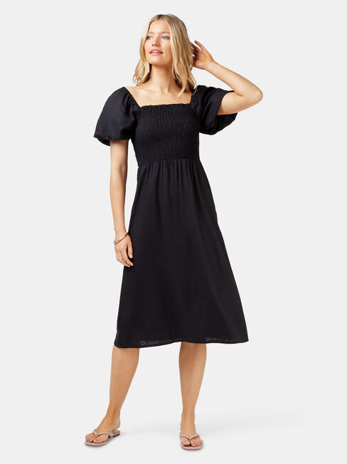 Reese Shirred Bust Dress, Black, hi-res