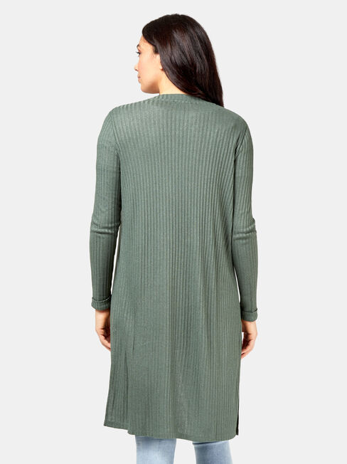 Lainie Rib Longline Cardigan, Green, hi-res