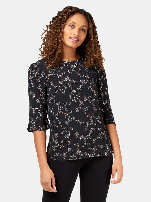 Sabrina High Neck Blouse, Black, hi-res