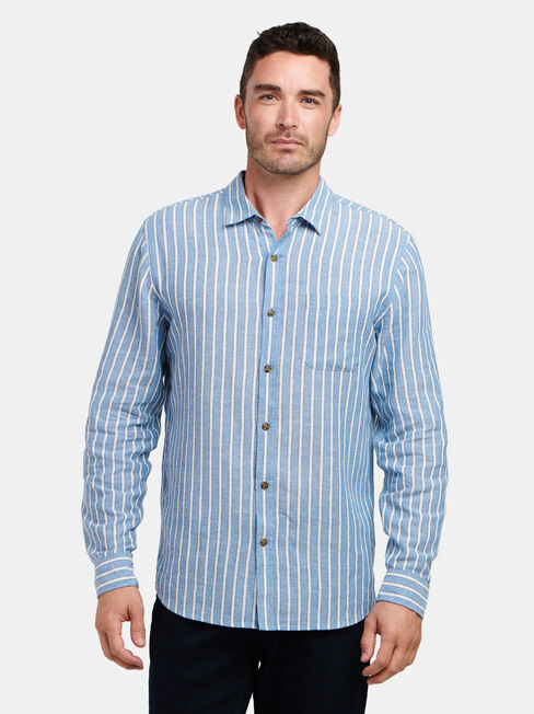 Ronnie Long Sleeve Stripe Shirt, Blue, hi-res