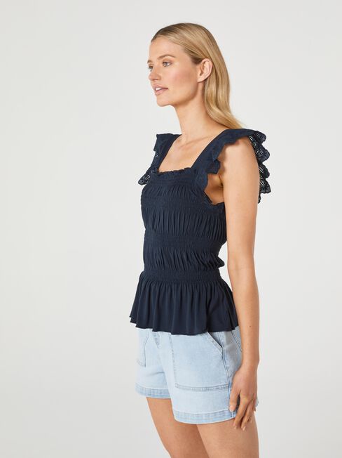 Faith Smocked Jersey Top, Blue, hi-res