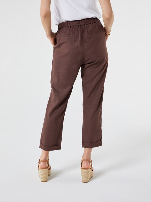 Linen Blend Pant, Brown, hi-res