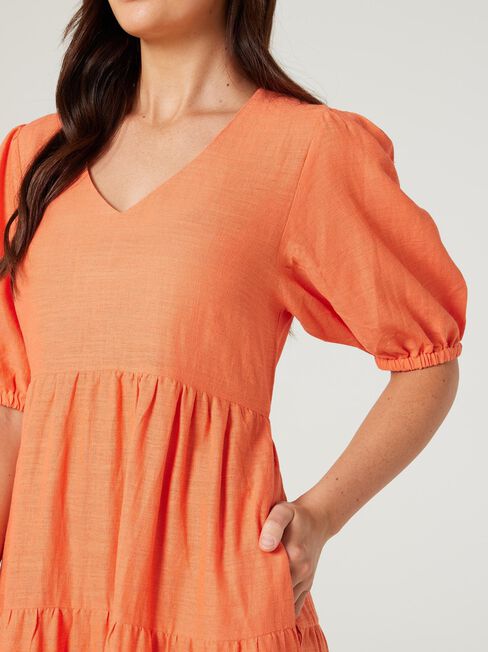 Sonny V-Neck Dress, Orange, hi-res