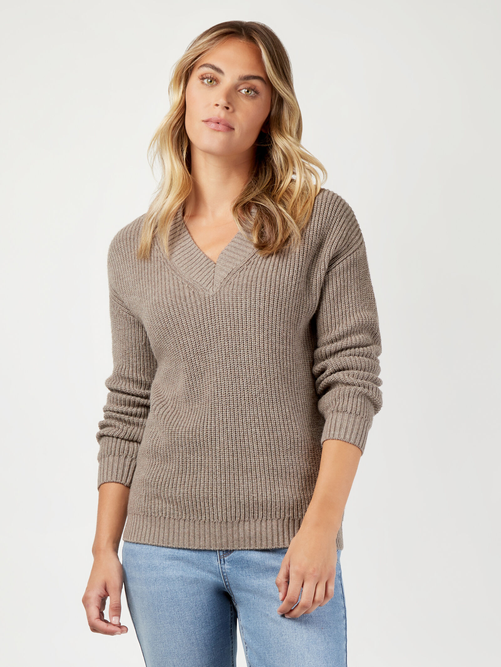 V neck chunky knit sweater online