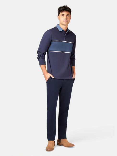 Casper Long Sleeve Rugby Polo, Blue, hi-res
