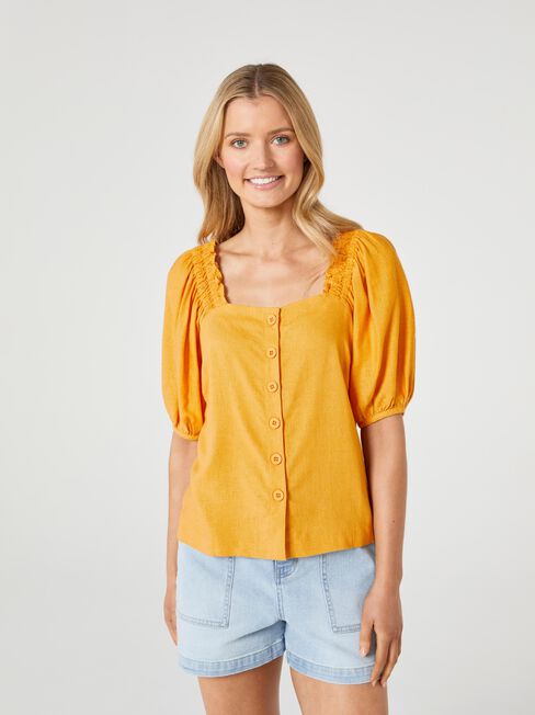 Candy Square Neck Top, Yellow, hi-res