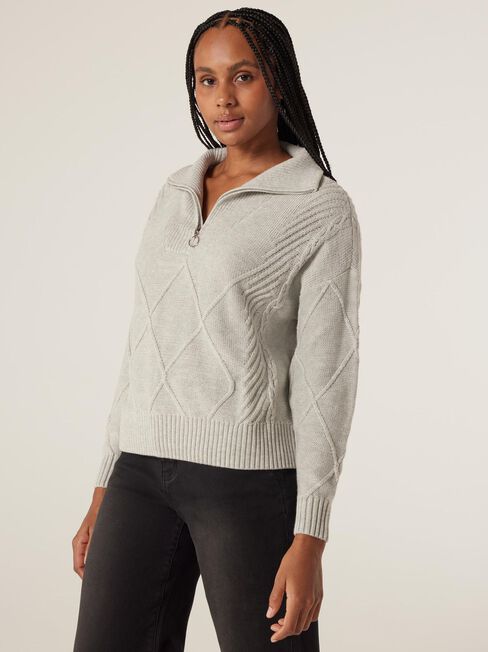 Opal Half Zip Knit, Grey Marle, hi-res