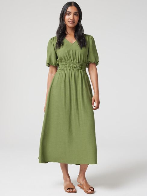 Senna Waisted Dress, Green, hi-res