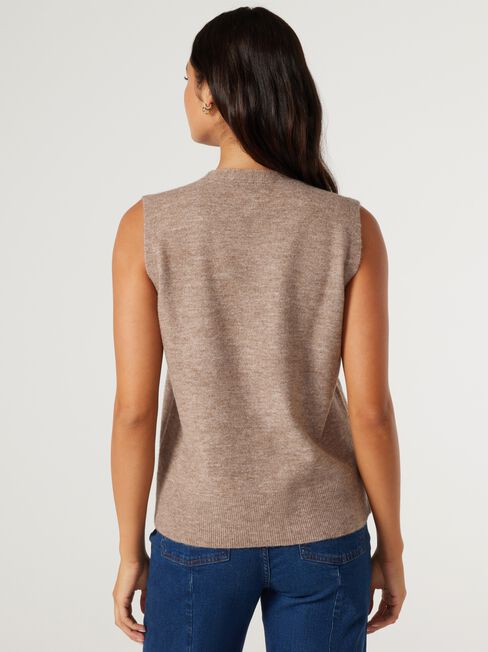 Havana Button Front Vest, Taupe, hi-res