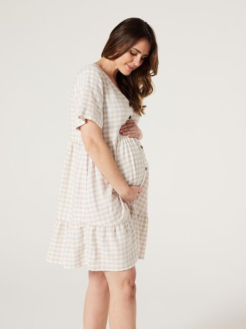 Billie Button Down Smock Dress, Oatmeal, hi-res