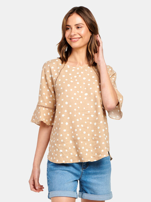 Cora Linen Blend Top, Brown, hi-res
