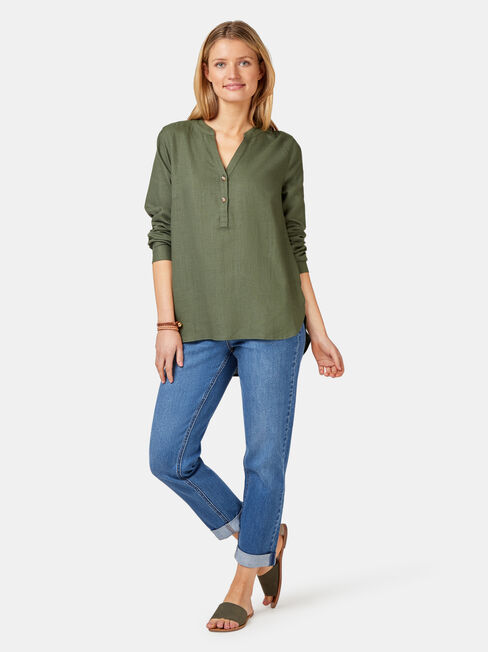 Everly Linen Shirt, Green, hi-res