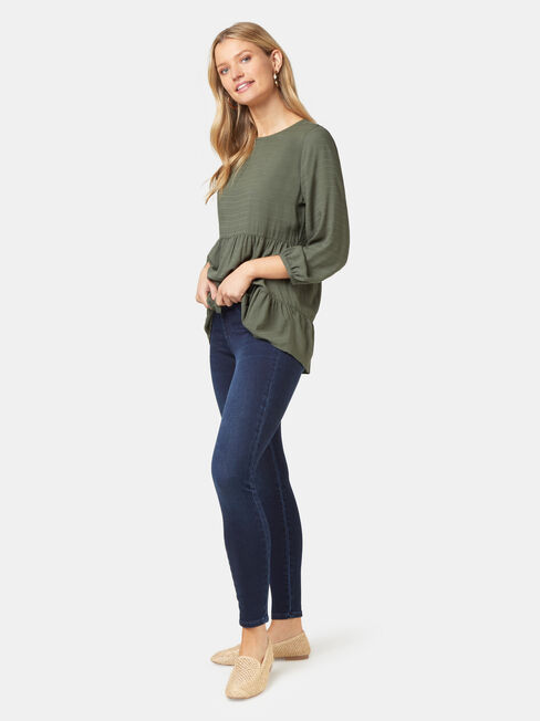Olivia Long Sleeve Tiered Top, Green, hi-res