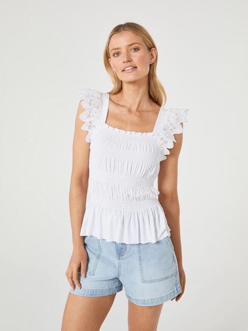 Faith Smocked Jersey Top, White, hi-res