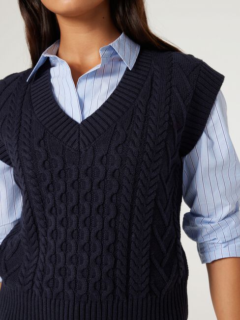 Isadora Cable Knit Vest, Ink, hi-res