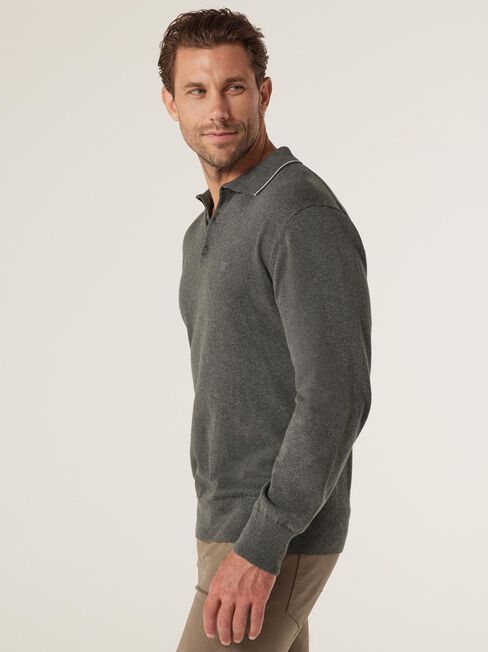 Eric Tipped Long Sleeve Polo, Dark Stone, hi-res