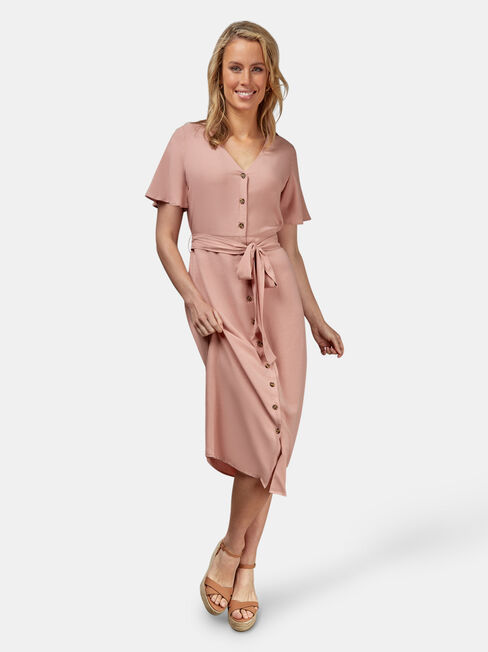 Hannah Button Thru Dress, Pink, hi-res
