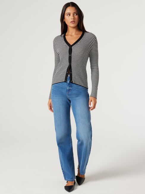 Isla Fine Gauge Cardigan, Black Stripe, hi-res